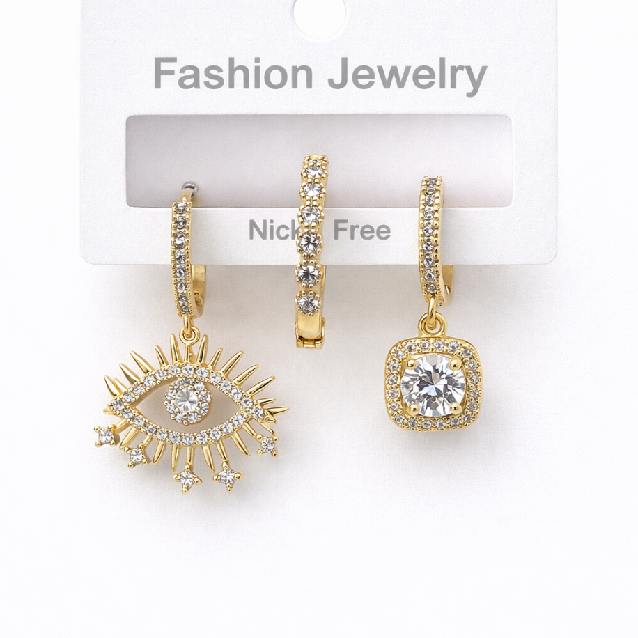 Gözlü Gold Kombin Küpe