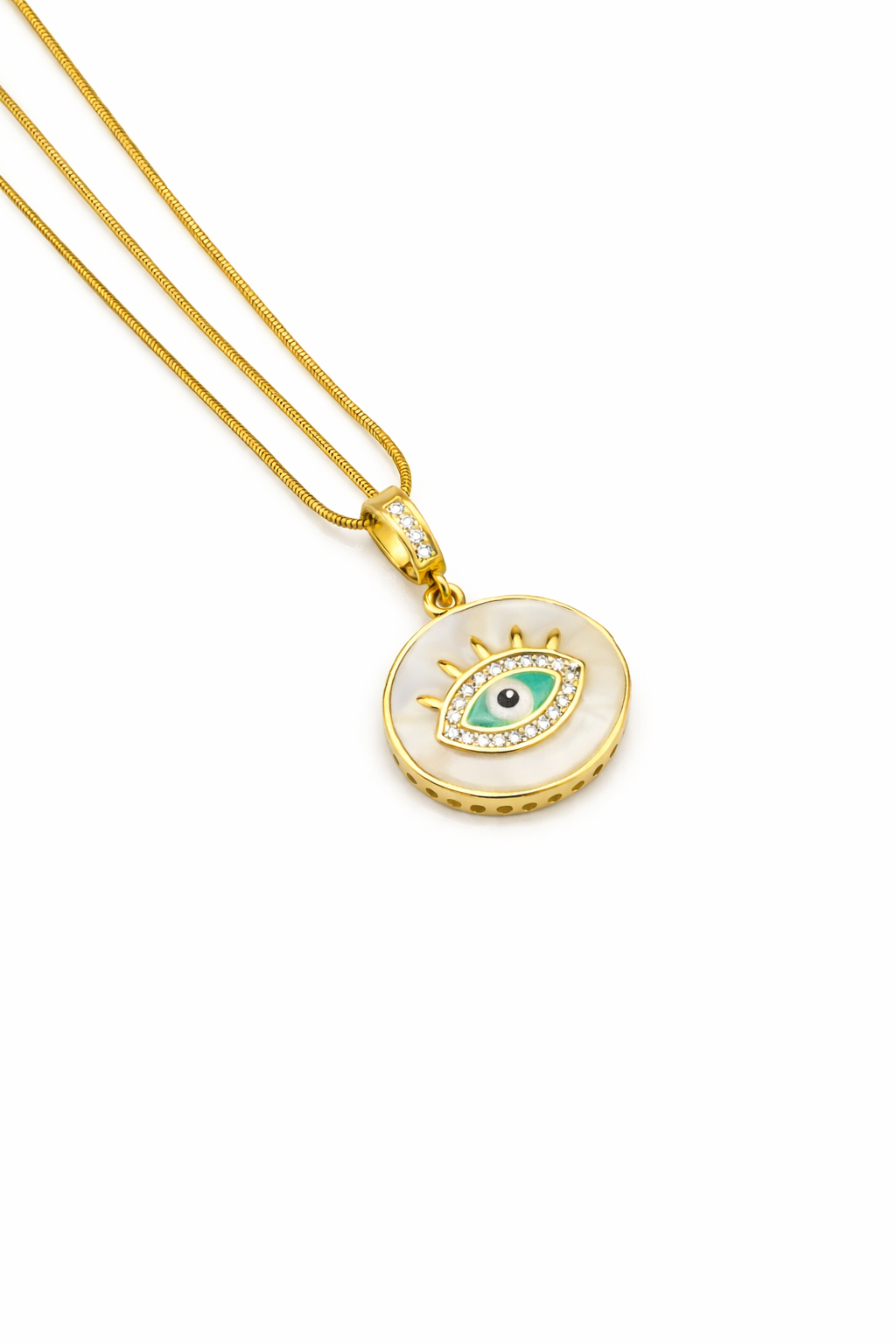 Krem Gözlü Çift Zincirli Kolye