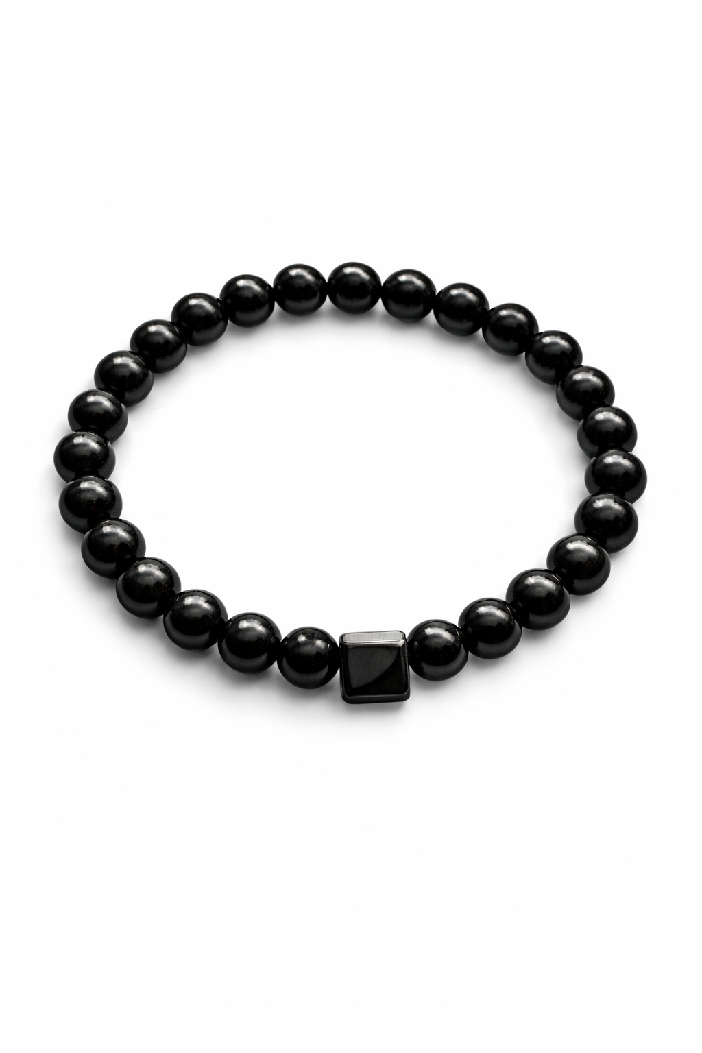 Oniks Gri Kare Aparatlı Doğaltaş Bileklik