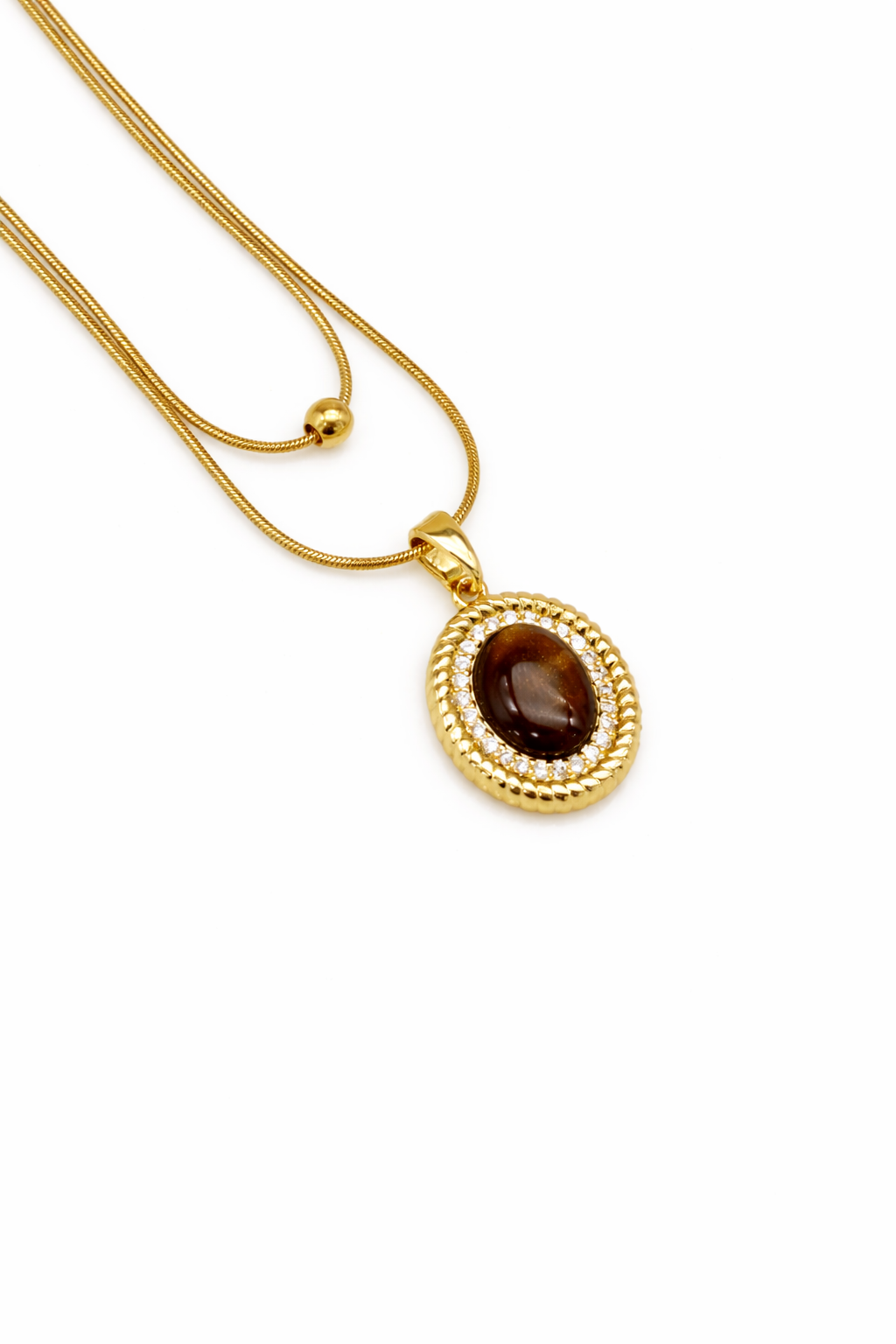 Oval Çift Zincirli Vintage Kolye